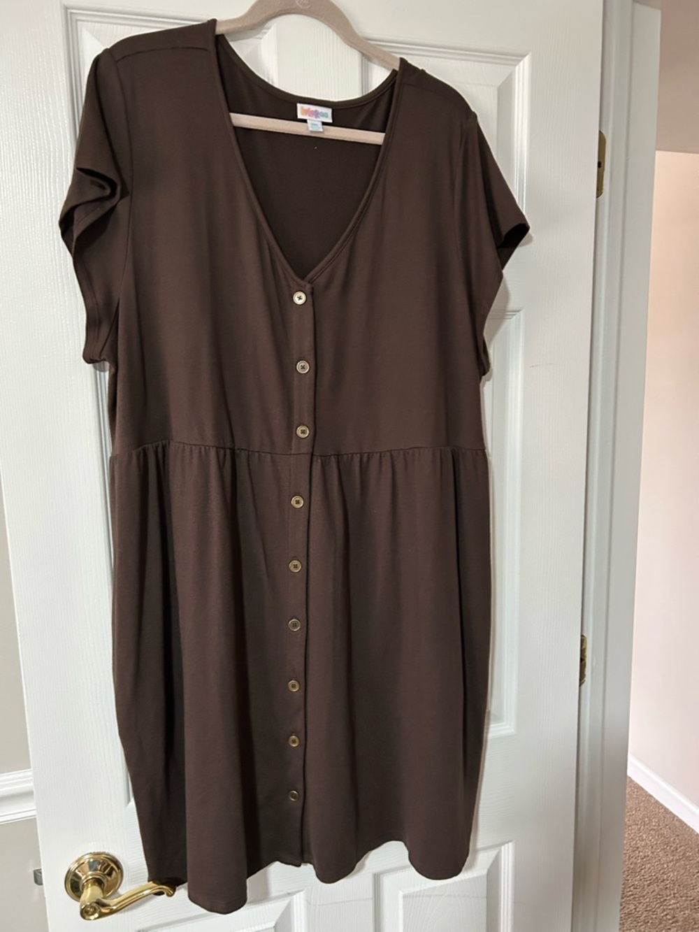 LuLaRoe 2X Heidi Button-Front V-Neck Brown Dress